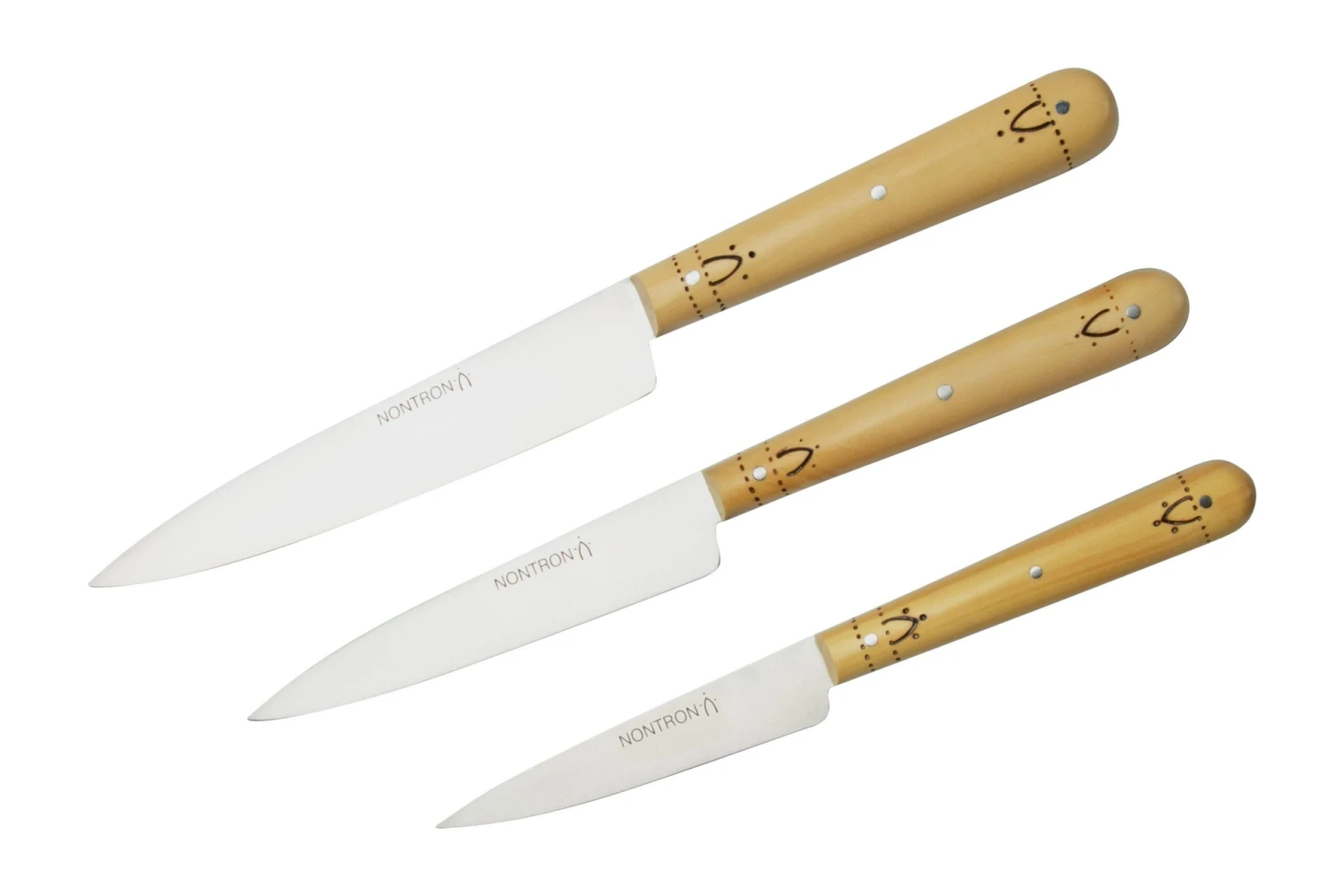 Nontron Traditional Set Of 3 Kitchen Knives, T3OFRBU Set De 3 Couteaux 4 Nontron Traditional Set Of 3 Kitchen Knives, T3OFRBU Set De 3 Couteaux – Image 2