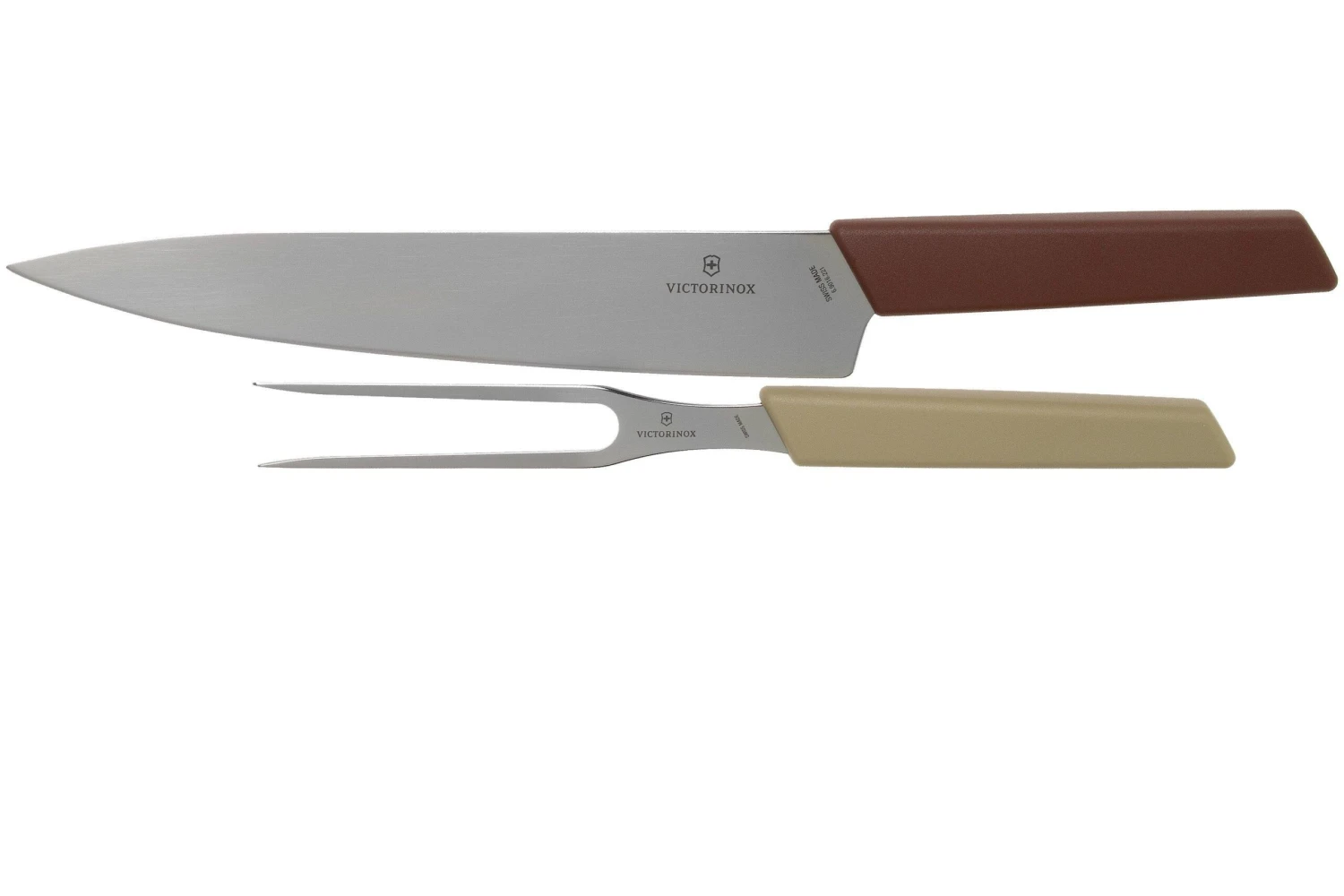 Victorinox Swiss Modern Couteau à Trancher Et Fourchette à Viande, Rouge Et Beige 3 Victorinox Swiss Modern Couteau à Trancher Et Fourchette à Viande, Rouge Et Beige